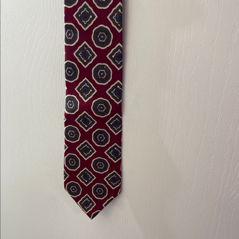 Dior Red and Blue Geometric Silk Tie